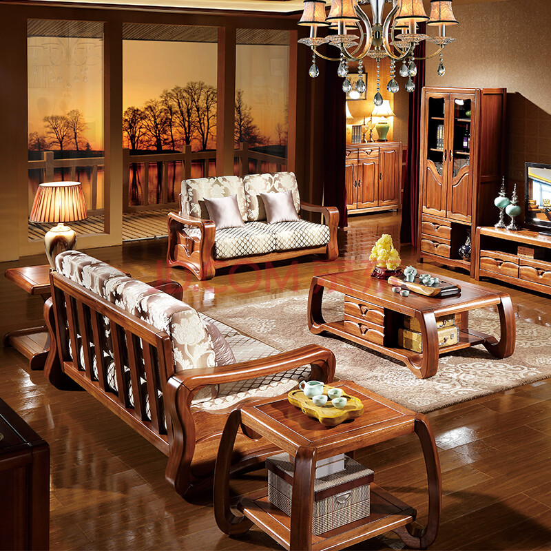 家具中式实木布艺沙发组合tk802 金丝檀木 单 双 三 茶几【图片 价格