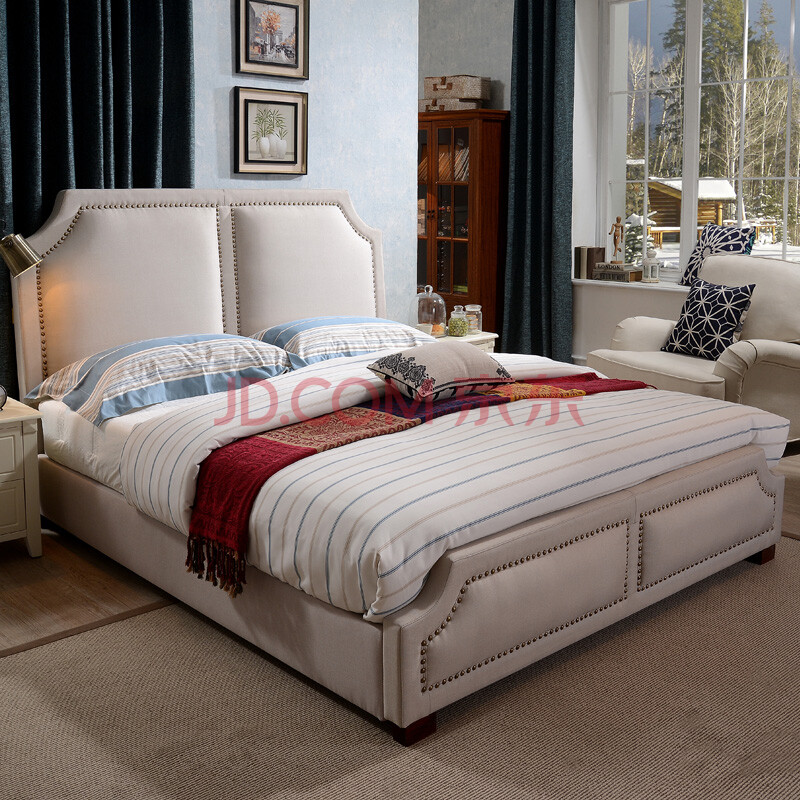 雅琼 床 美式布床双人床卧室家具w108 1.8米单床