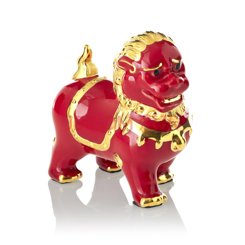 乾唐轩旗舰店 乾唐彩小祥狮摆饰附木座 中国红 金.