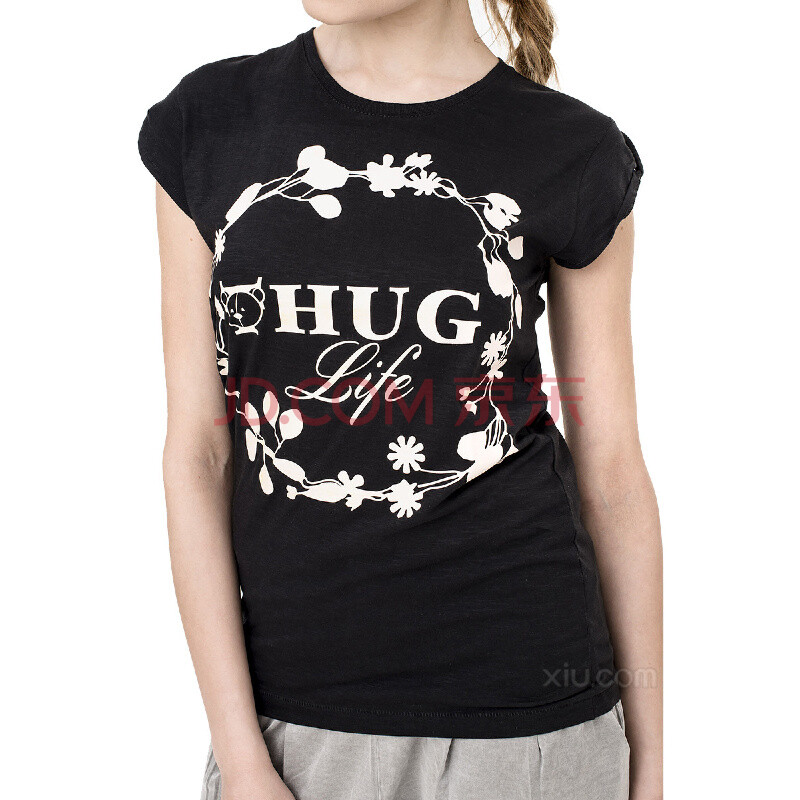 happiness 2015新款 女士黑色纯棉t恤 黑色 l