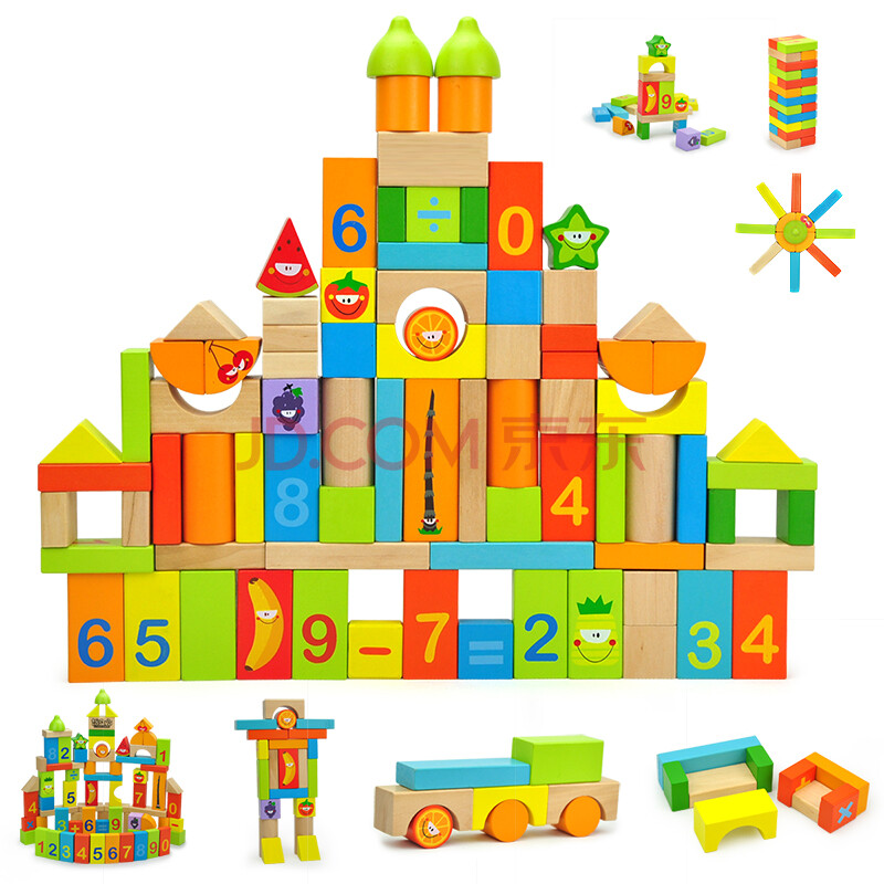 特宝儿(topbright)80粒水果数字积木木制拼插玩具儿童益智玩具