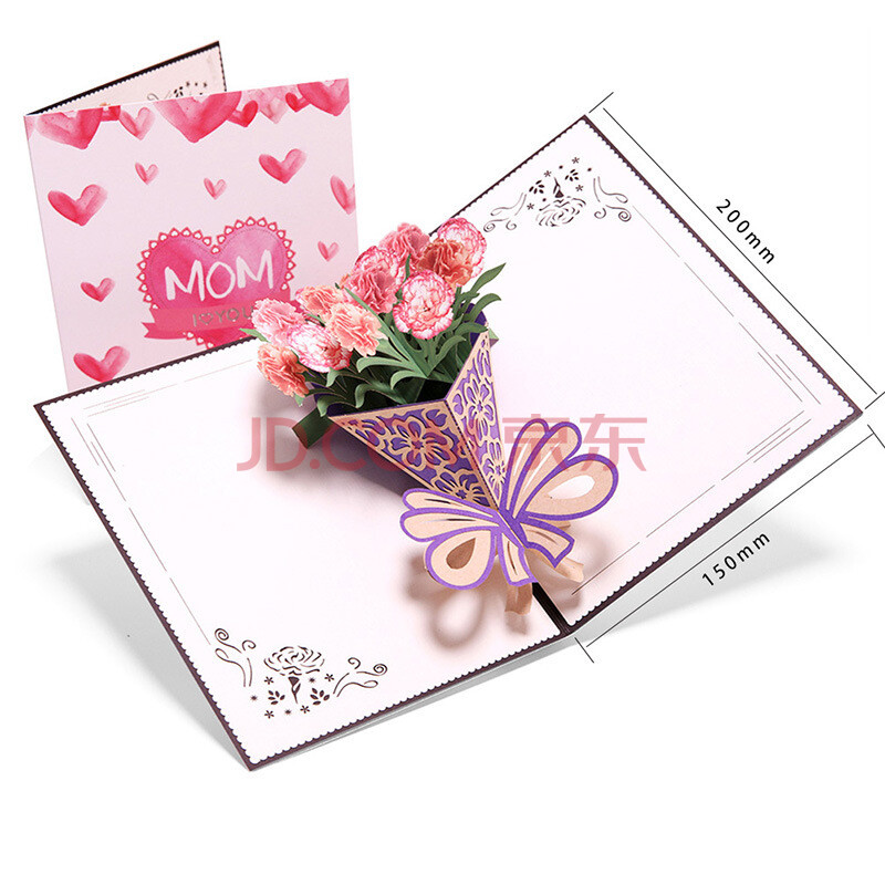贺卡礼物新款3d立体康乃馨花束送妈妈节日创意祝福生日手工小卡片y