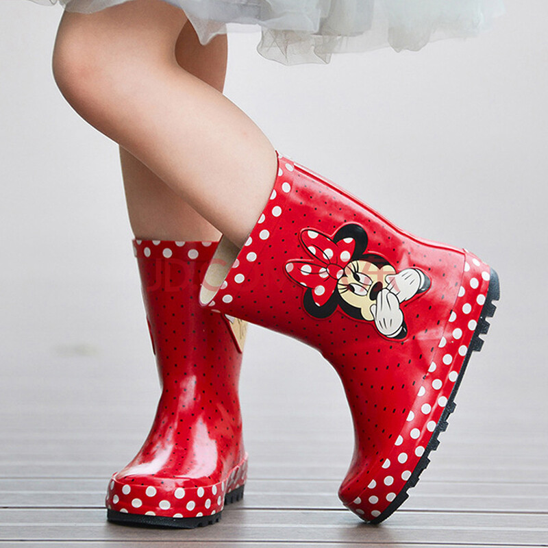 女童雨鞋儿童雨靴中大童小学生中筒水鞋中帮橡胶鞋防滑 卡通米妮 26码
