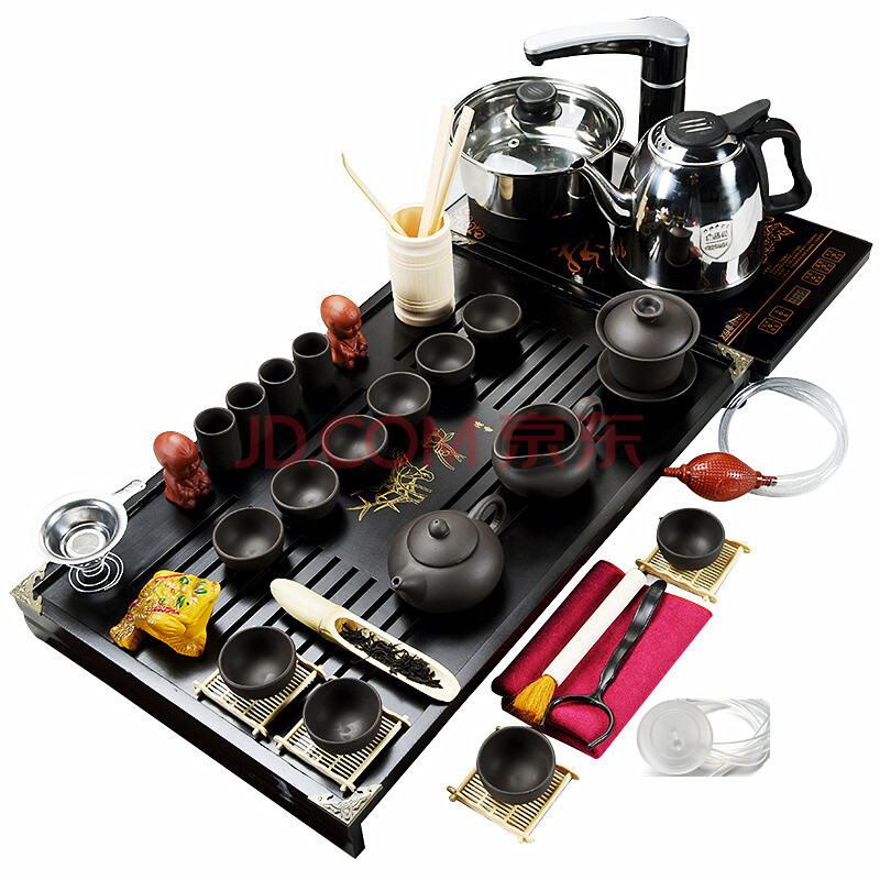 紫砂功夫茶具套装家用简约陶瓷茶杯电热磁炉茶台茶盘紫砂壶 双电茶炉