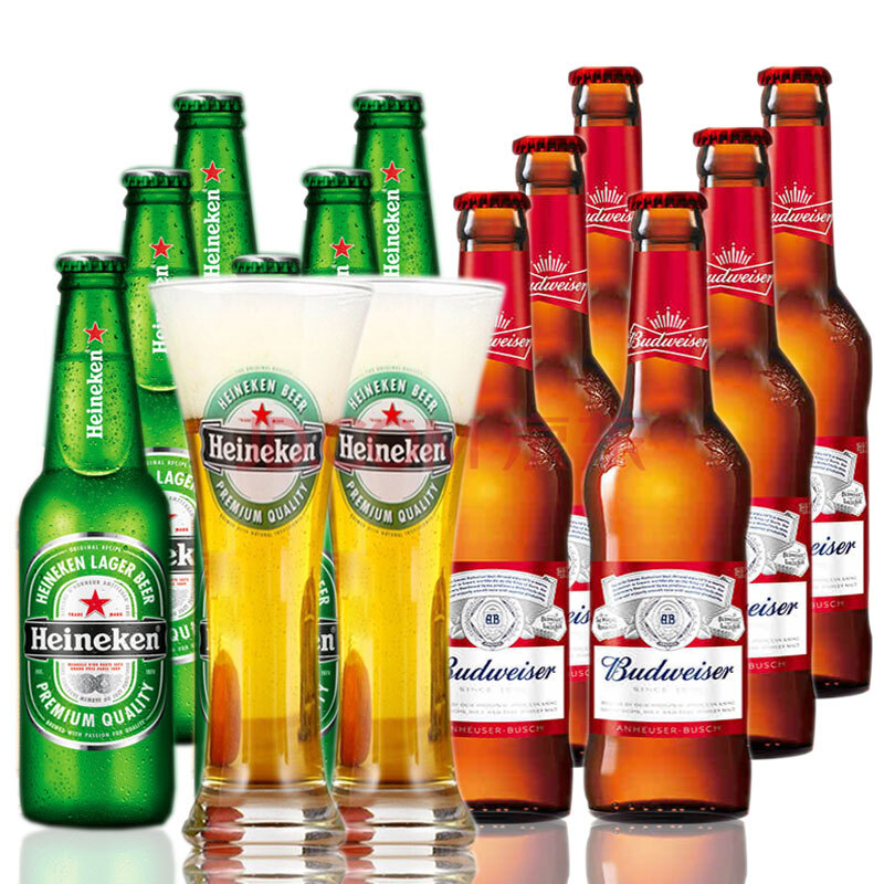budweiser 百威啤酒 瓶装啤酒 330ml 6瓶百威 6瓶喜力瓶 2个喜力束腰