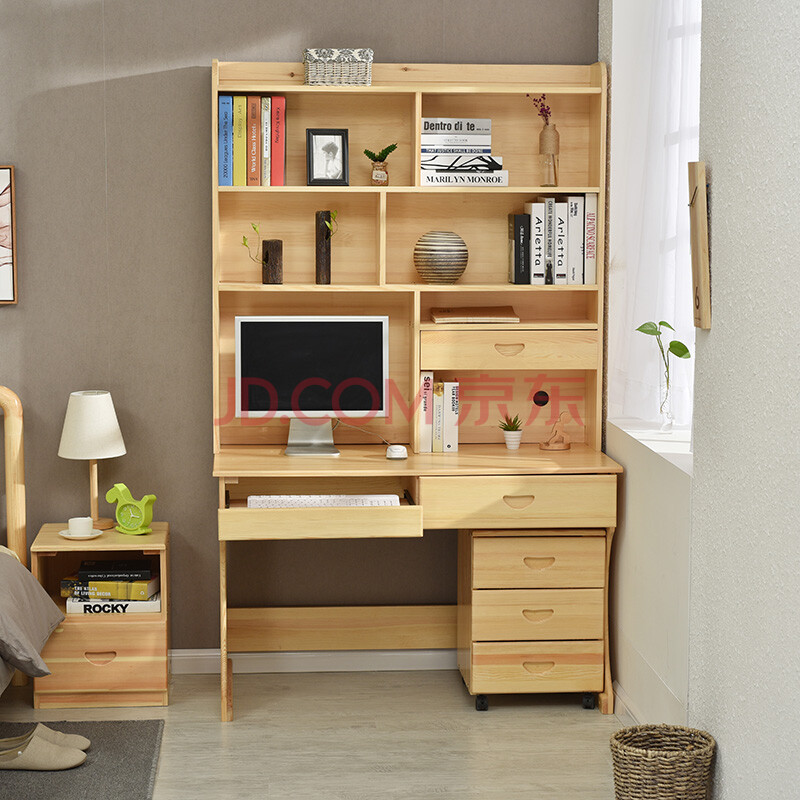 盛柏源 台式电脑桌木椅套装写字台书桌书柜组合笔记本电脑桌家庭办公