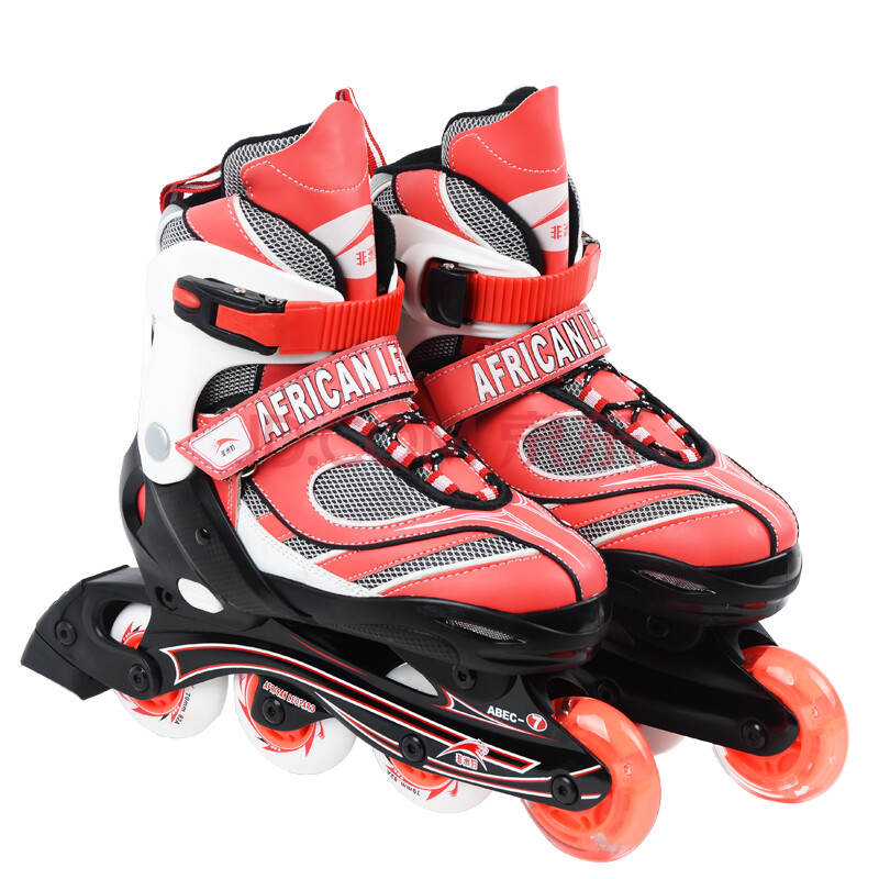 非洲豹 溜冰鞋儿童男女旱冰鞋轮滑鞋 黑红色 m实际可调36