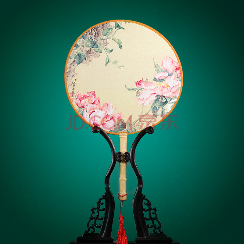 老阊门 夏季竹节柄绢面团扇古典宫扇圆扇古风扇子中国风扇子定制 粉