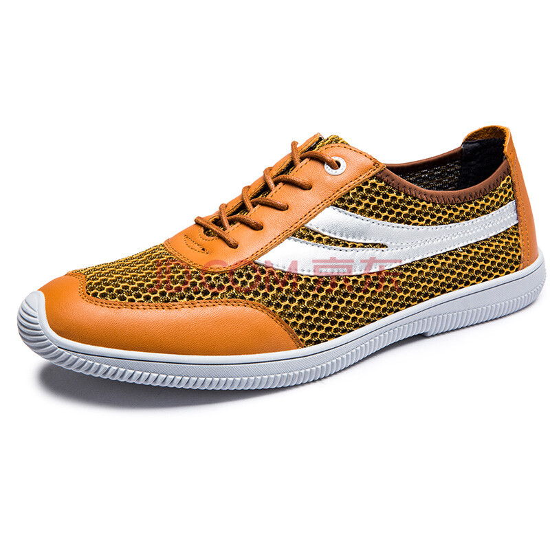 日泰(ritai)男士运动休闲鞋韩版透气网面拼接系带鞋 wyx6s1602 黄棕