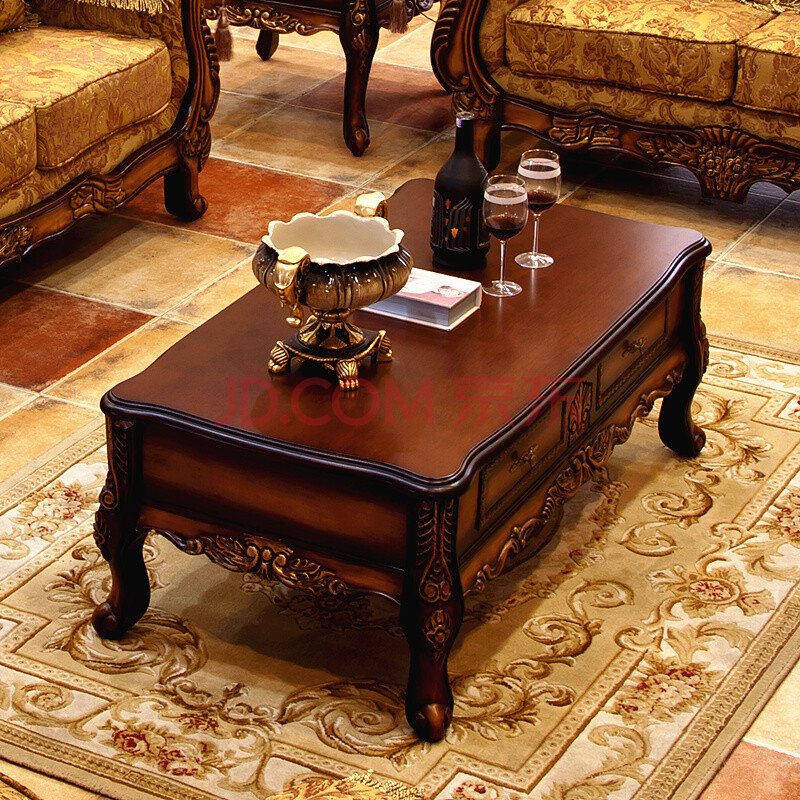 意爵yijue 茶几 实木茶几 高档实木家具 欧式复古茶几 手工雕刻 木面