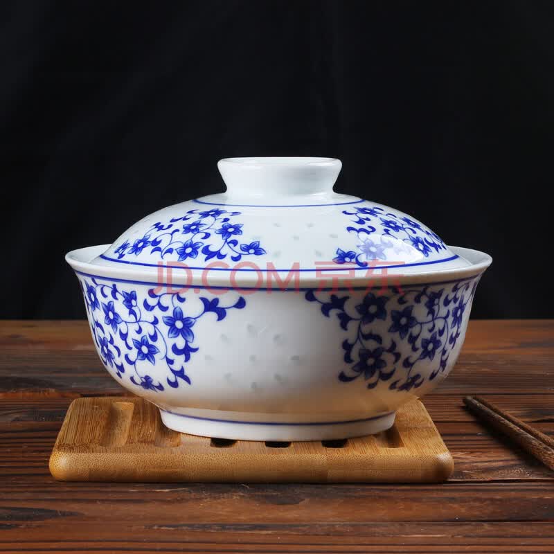 lichen 带盖碗泡面碗带盖盘碟子和合器景德镇青花玲珑瓷器釉下彩餐具