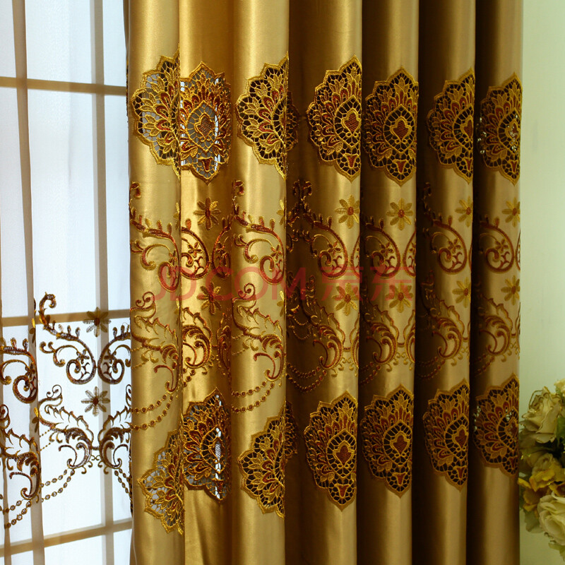 红山玉 欧式窗帘客厅高档 半遮光水溶绣花纱帘奢华大气定制包邮 典雅