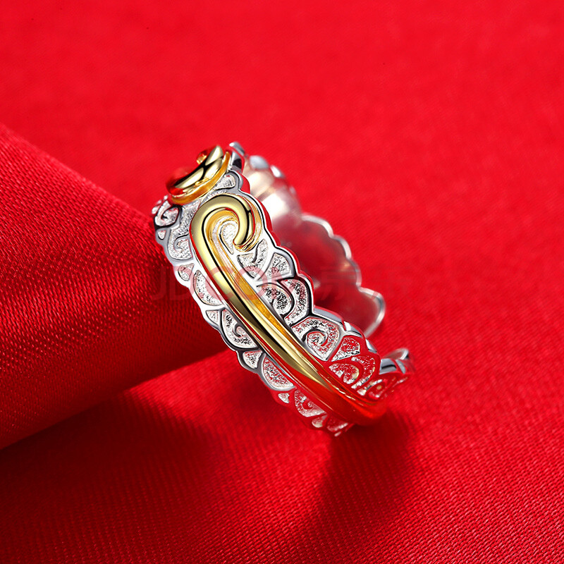 金箍咒情侣戒指 对戒 男女式 爱你一万年 紧箍咒开口戒指 素银金色