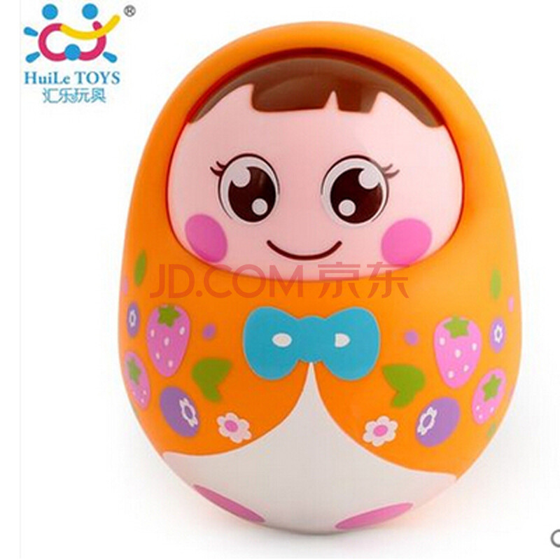 不倒点头娃娃979大号婴儿童益智声音乐不倒翁玩具0-1-3岁 橙色可爱