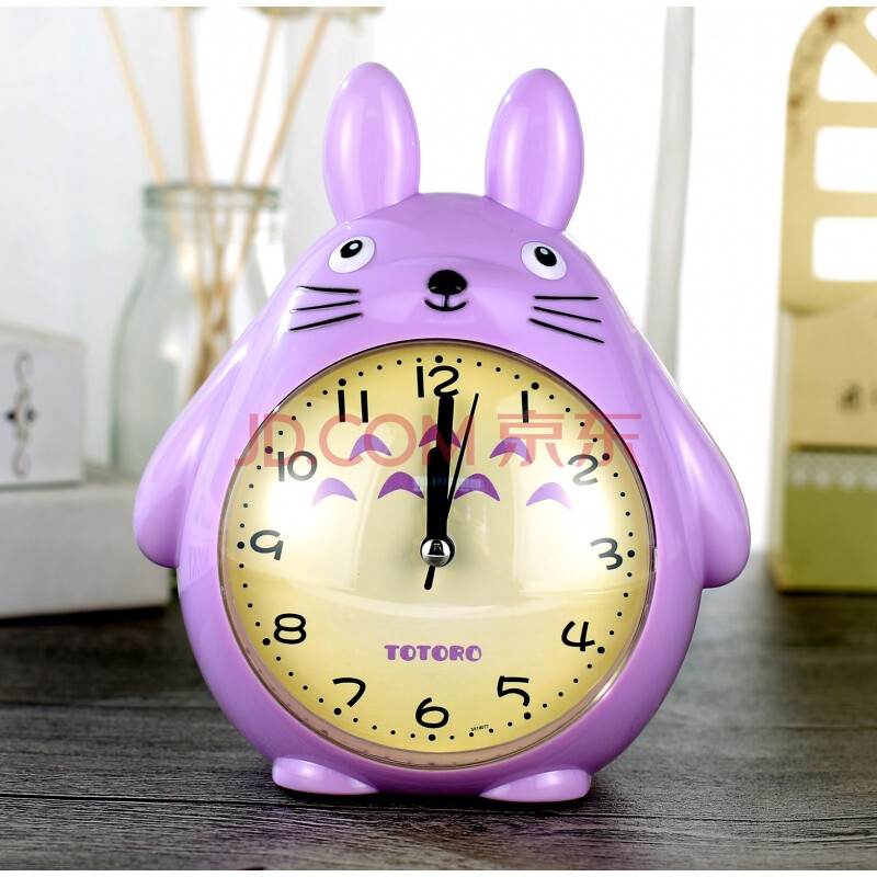 卡通语音会说话的闹钟学生带夜灯静音床头小闹钟懒人闹钟 紫色 龙猫