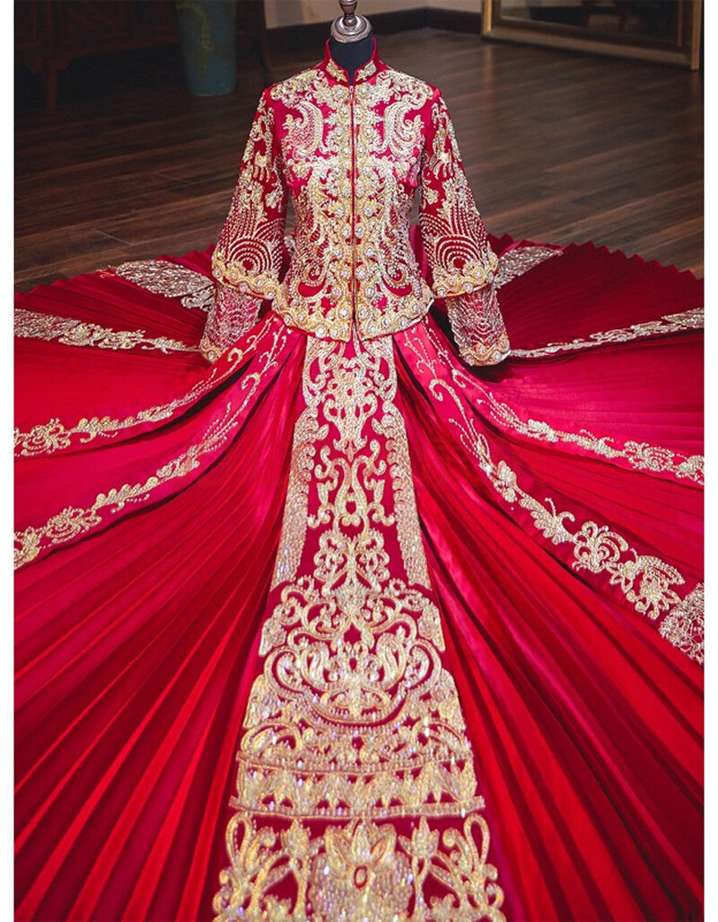 新娘秀禾服 红衣金线2020新款中式嫁衣新娘秀和服婚礼禾服新娘出阁