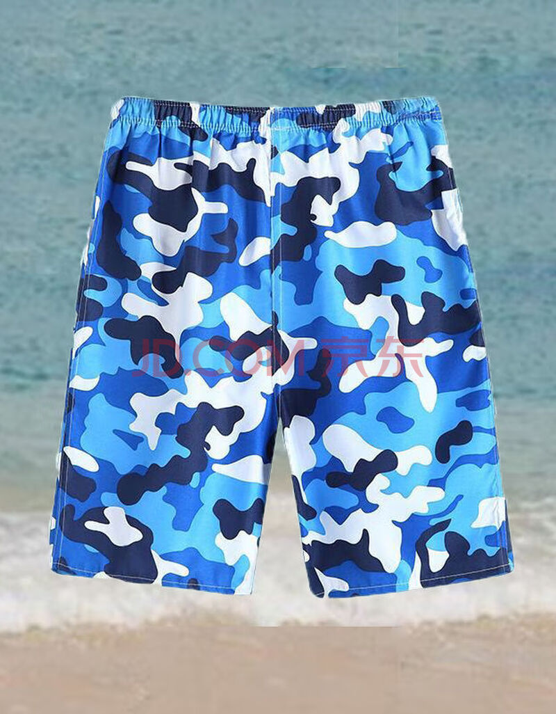夏季休闲沙滩裤男士海边大码宽松五分裤大裤衩夏天速干裤子 蓝色迷彩