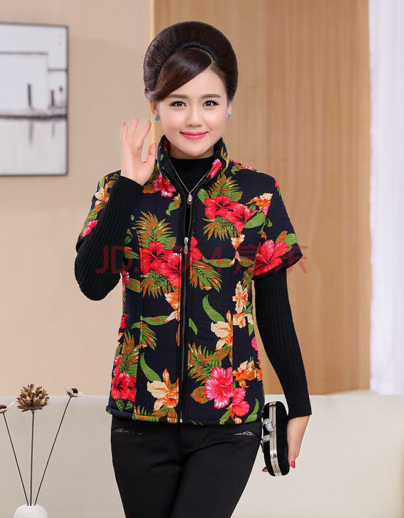 中老年女装秋冬装夹棉保暖短袖马甲女妈妈装棉服背心坎肩装 花色13