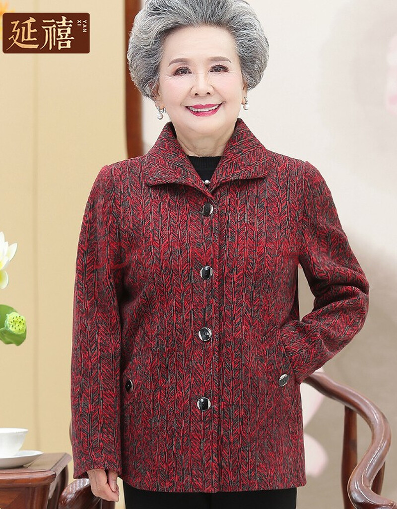延禧中老年秋装女上衣新款老人秋季衣服奶奶装翻领长袖老太太宽松大码