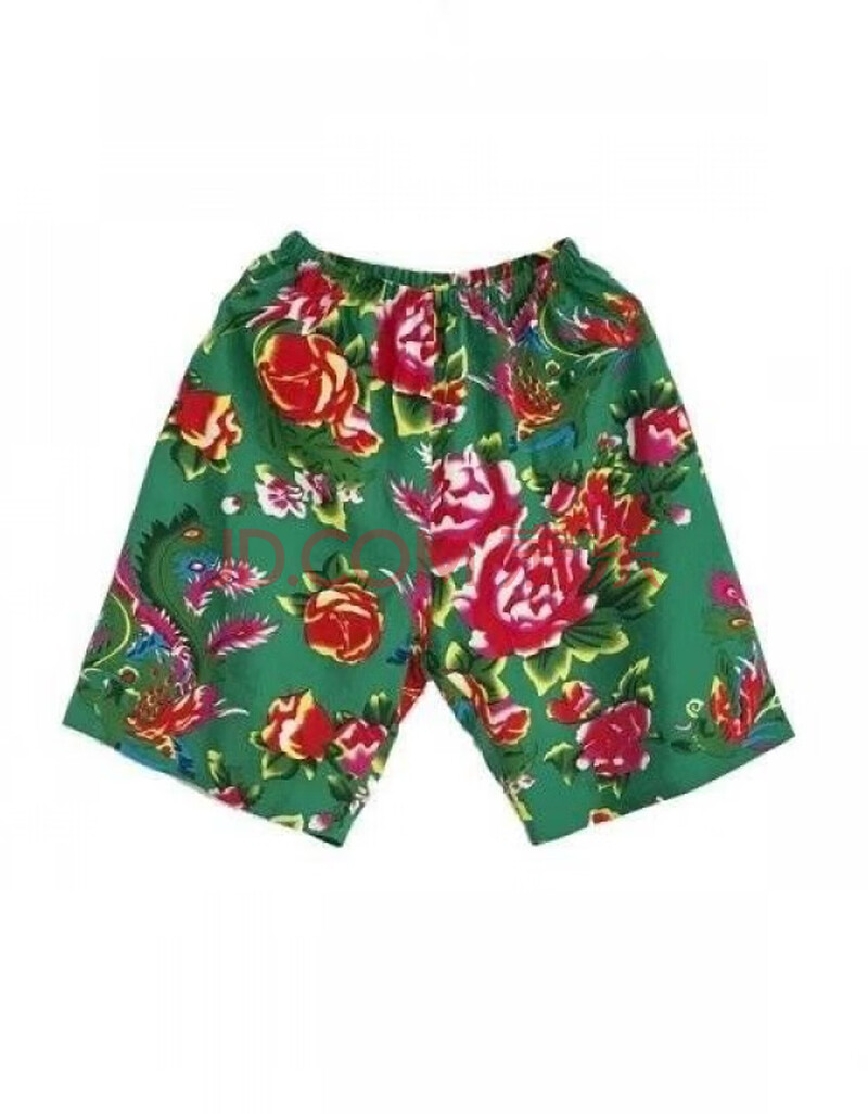 东北大花布沙滩裤男女短裤夏季速干透气海边花大裤衩宽松五分裤 绿色