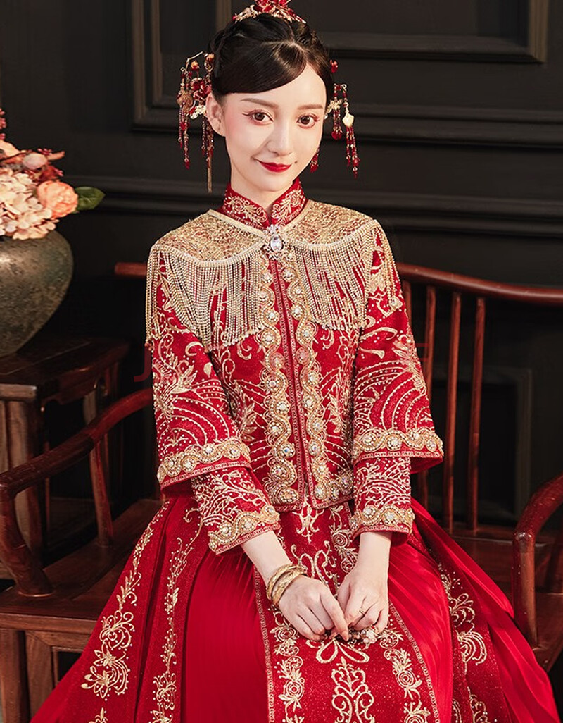 tailemartin)秀禾服新娘礼服2021新款中式婚纱结婚礼服古装旗袍婚礼服