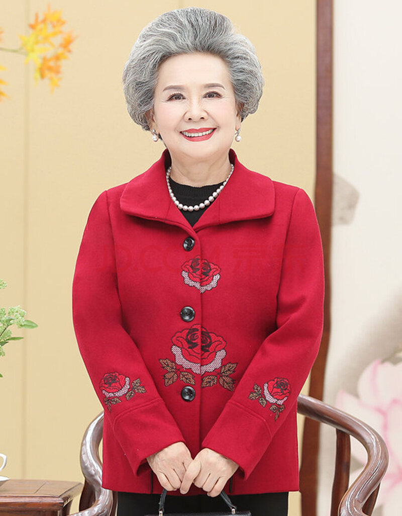 (本命年)70-80岁女老人生日套装春秋款奶奶装毛呢外套中老年妈妈装季