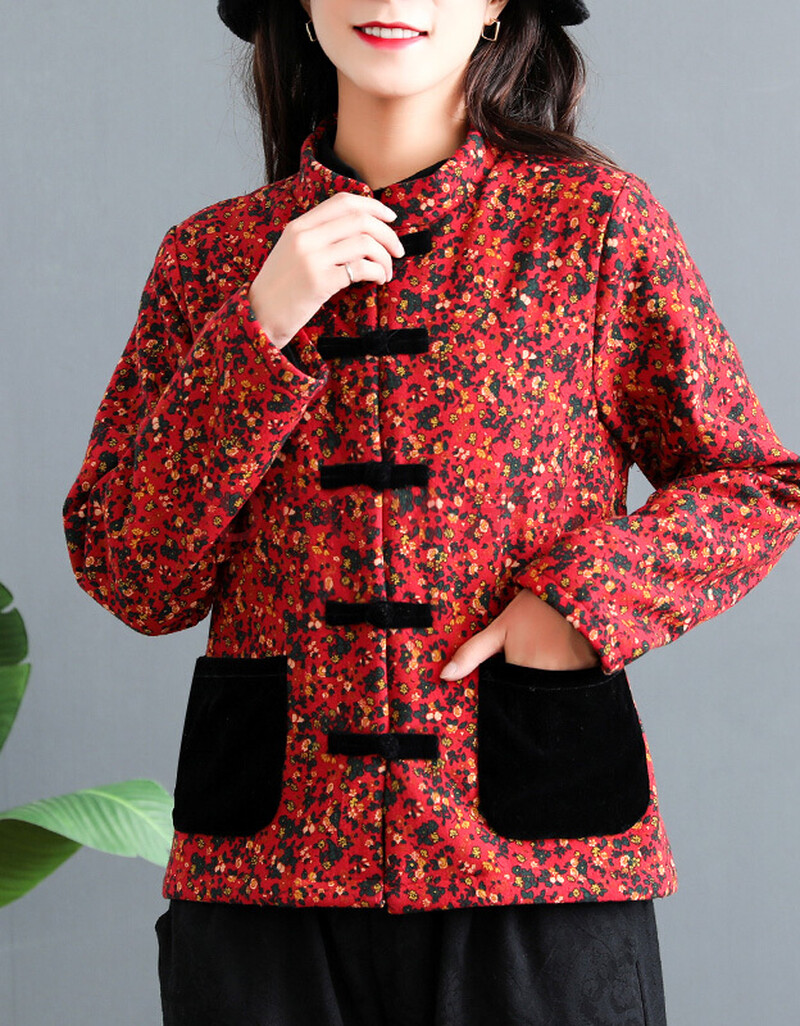 轻奢高端棉花色盘扣民族风常规款加绒外套复古中式立领秋冬保暖棉服