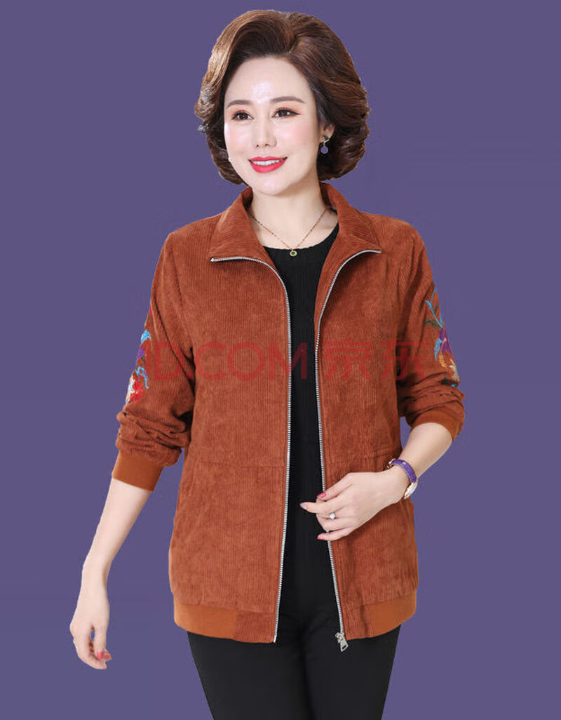 新品】中老年女装休闲外套妈妈春秋装上衣中年大码灯芯绒宽松夹克衫
