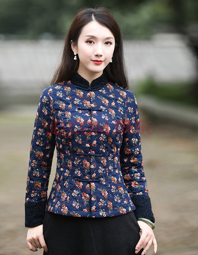 筠雅冬季加棉旗袍小袄唐装上衣加厚保暖棉麻复古洋气民族风女装 j223