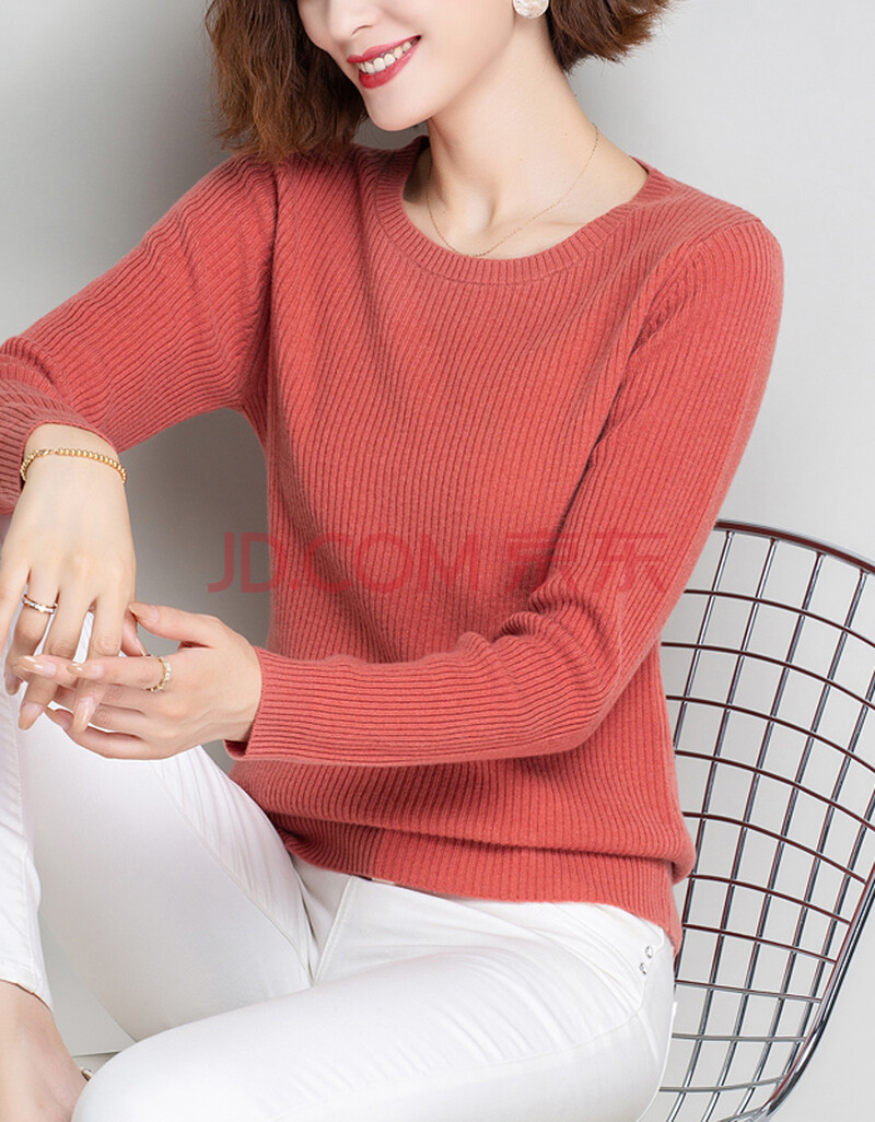 羊绒衫女士秋冬新款针织打底衫高贵气质大码内搭弹力紧身上衣 妃红 s