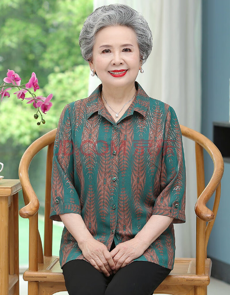 女装 中老年女装 apep apep老年人夏装女短袖衬衫70岁奶奶装老人衣服