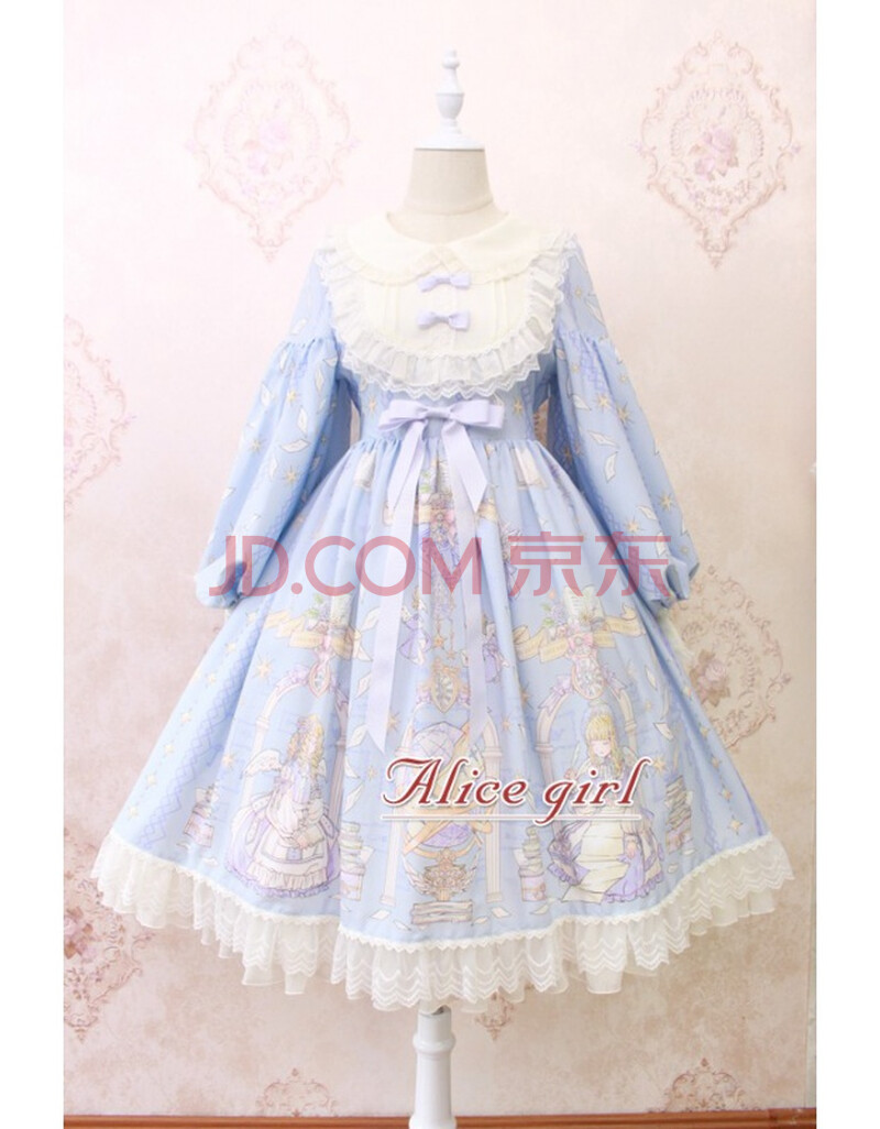 alice girl原创新款 lolita天使柄蝴蝶结蕾丝木耳边长袖连衣裙结盟者