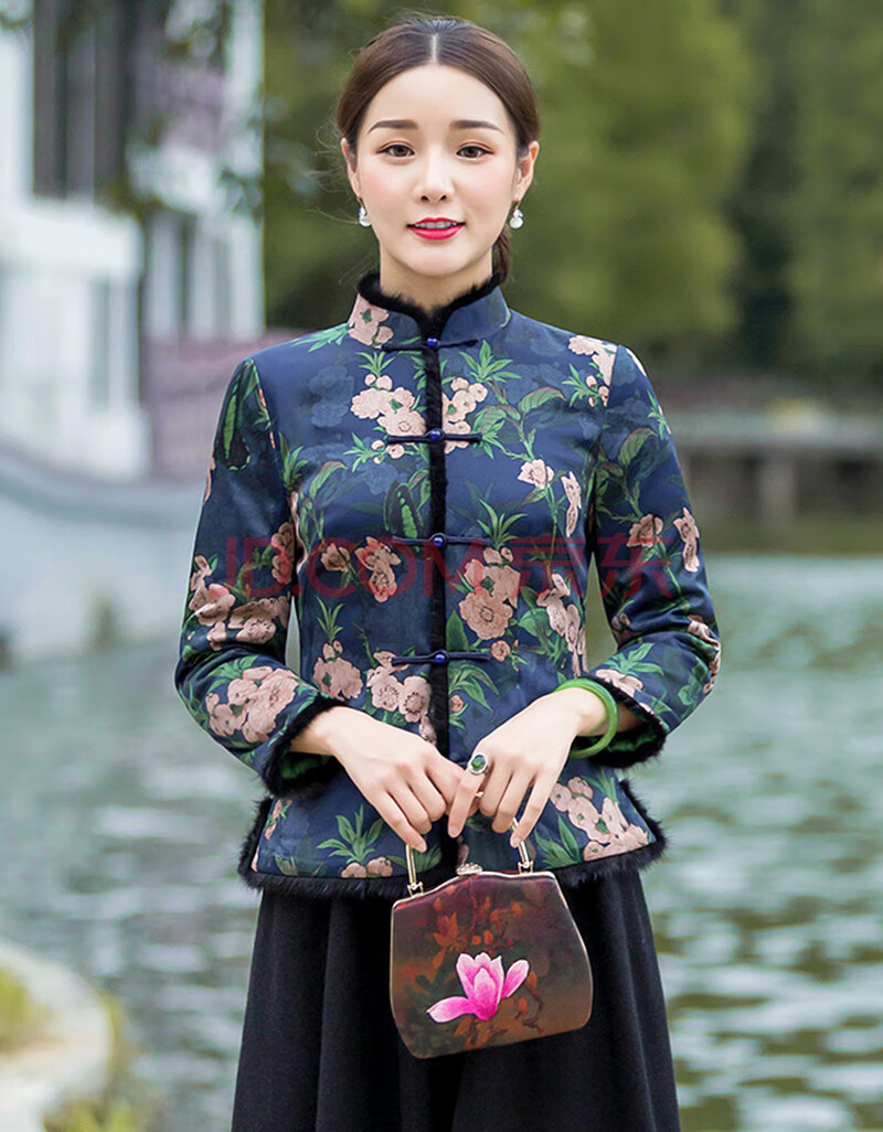 华族经典秋冬夹棉旗袍上衣对襟中式复古保暖大码显瘦中国风唐装女