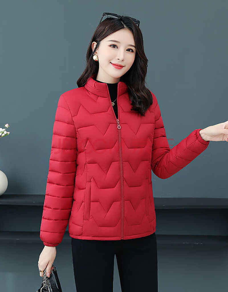 棉服女2020新款面料秋冬季外套妈妈装棉衣女短款大码女装棉袄 大红 xl