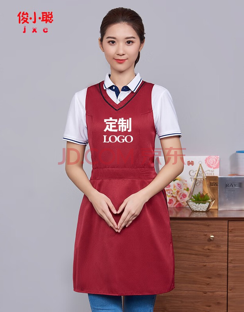 俊小聪 围裙定制logo印字厨房餐厅工作服定做围腰家用日式背带防油