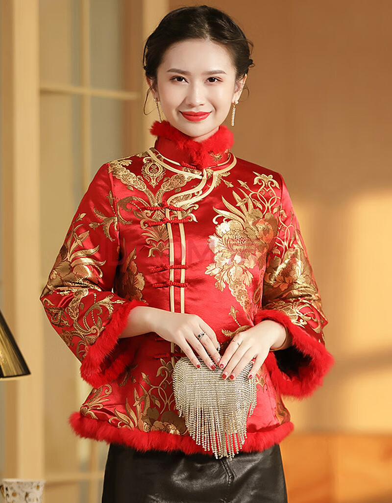 美时焦女王轻奢高端中年妈妈加厚夹棉唐装棉服女短款冬季中式喜婆婆