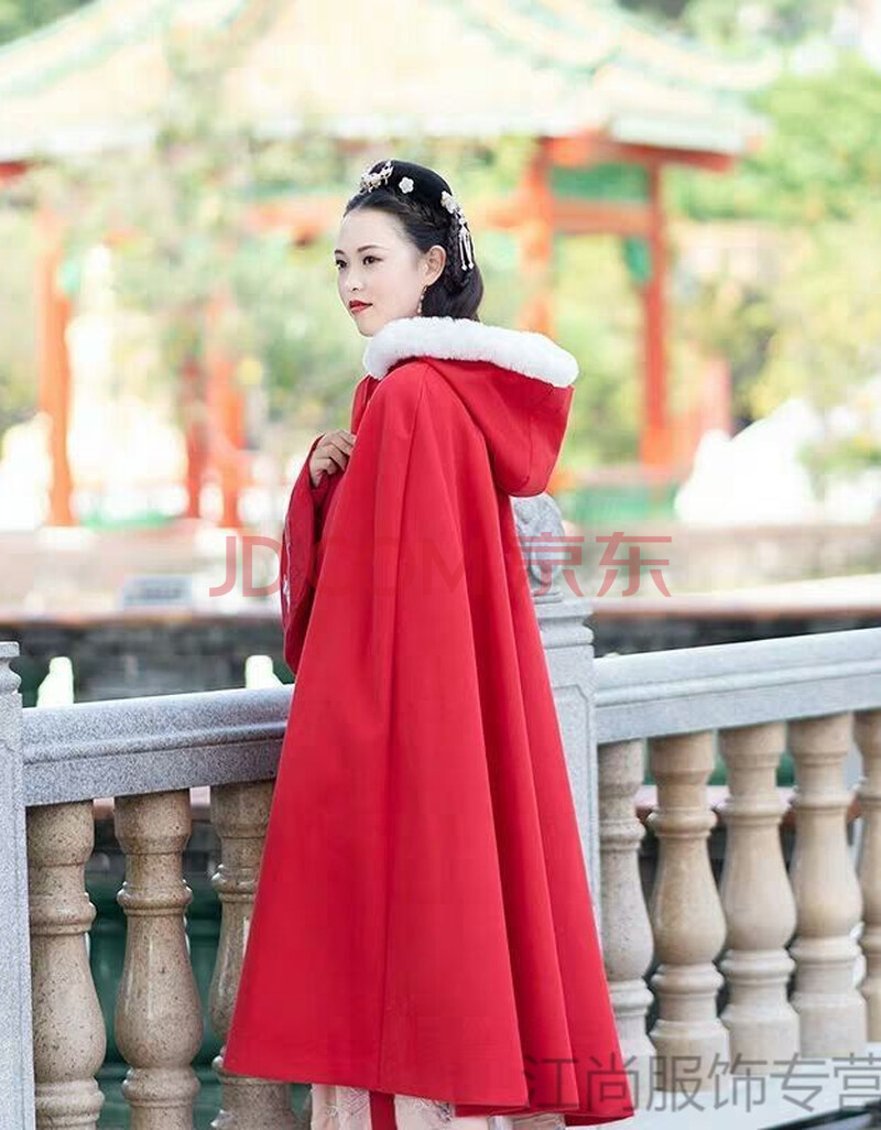 汉服斗篷女冬长款古风斗篷披风改良日常学生古装仙女中国风汉服 红色