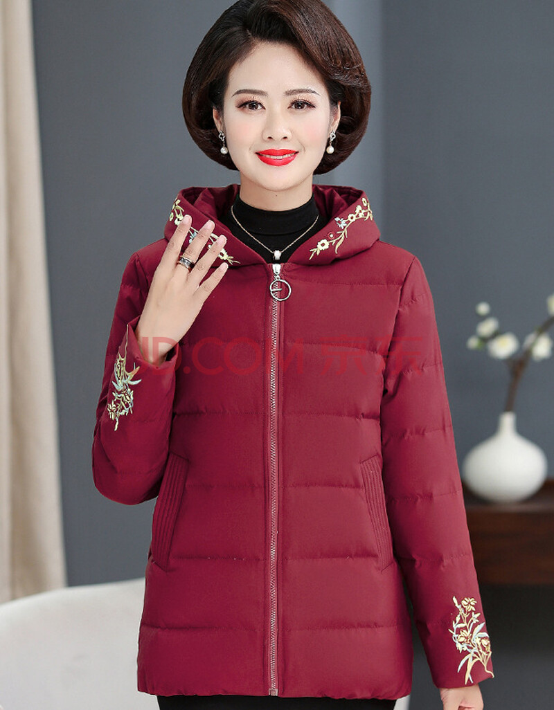 女装 棉服 卡漫森(kamansen) 妈妈冬装洋气棉服短款绣花小棉袄外套中