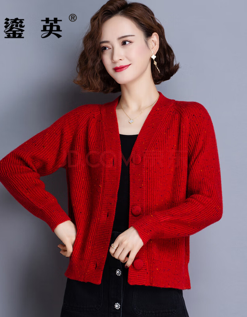 鎏英2021春季新款纯色v领针织开衫女长袖外搭羊毛衫宽松大码针织衫