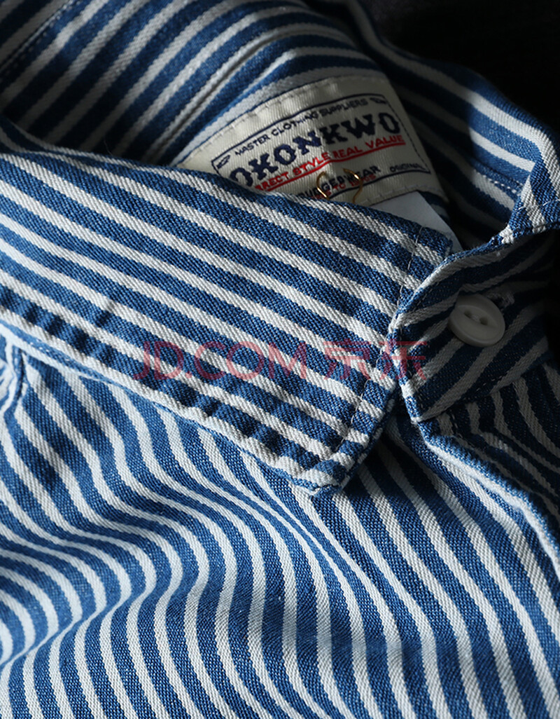 重磅 美式复古阿美咔叽衬衣 纯棉双口袋蓝白竖条纹工装衬衫外套男