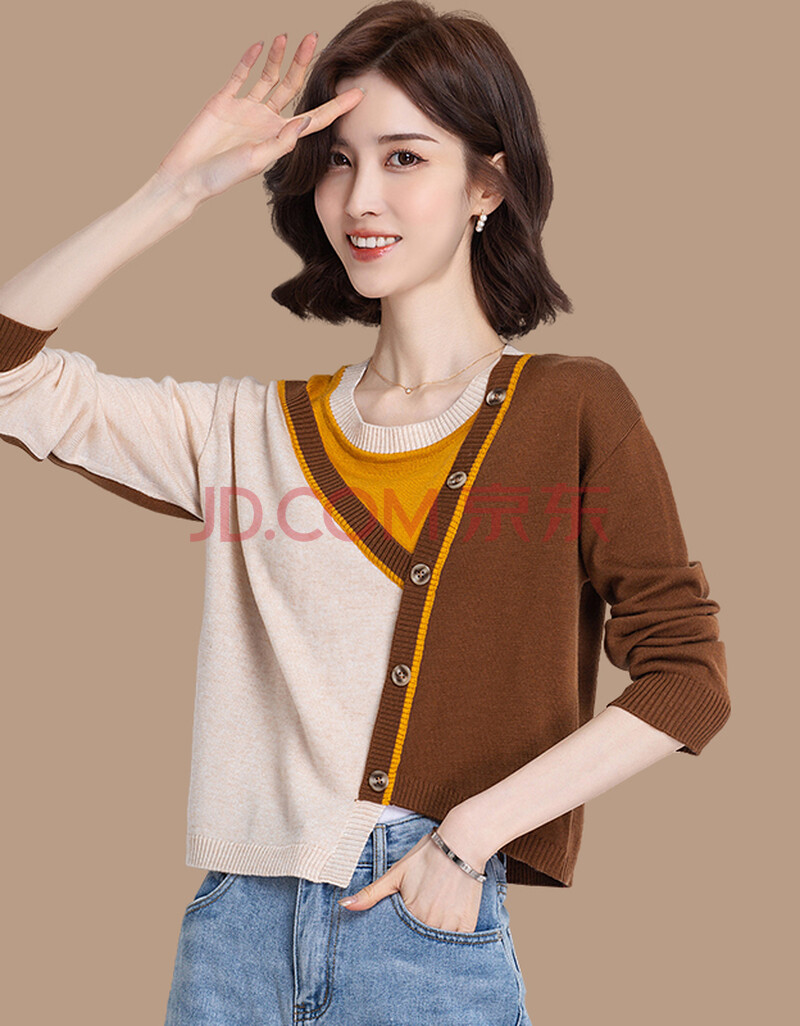 优依服春季长袖针织衫女短款春装2021年新款高腰打底衫洋气低领上衣