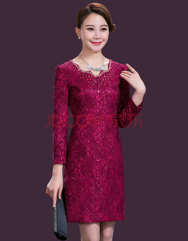 婚礼妈妈装结婚礼服春秋装中年大码连衣裙两件套喜婆婆婚宴装 单裙子