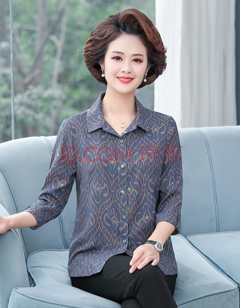 【中老年】轻奢素色妈妈夏装长袖衬衫40岁50中年妇女宽松衬衣中老年