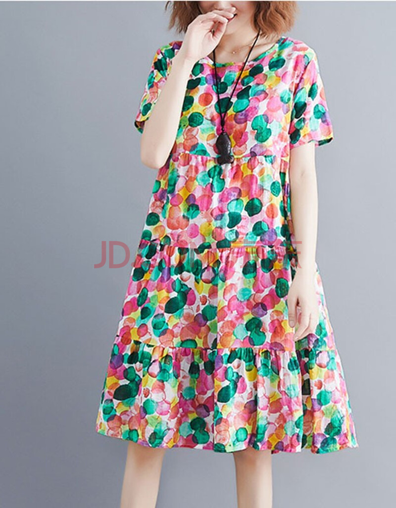 睡妍 棉绸连衣裙女夏2021夏季新款时尚中长款胖mm宽松显瘦大码女装棉