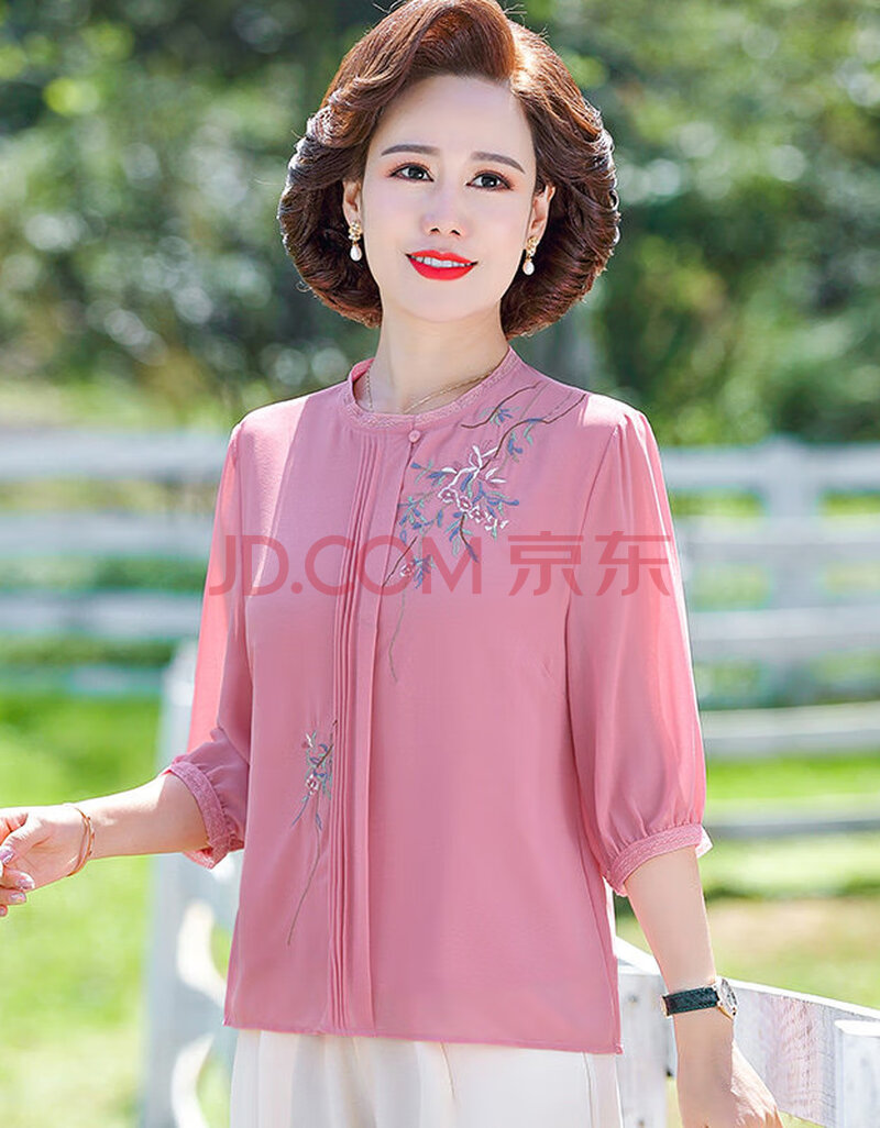 春宁中老年女夏装中袖t恤洋气小衫高贵五十岁50妈妈款气质七分袖上衣