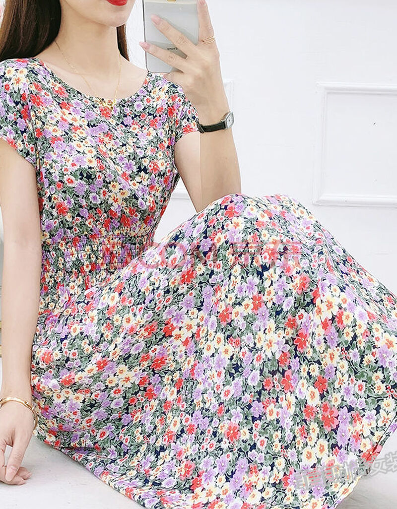 棉绸连衣裙夏时尚外穿棉绸连衣裙年轻款夏民族风棉绸碎花连衣裙度假