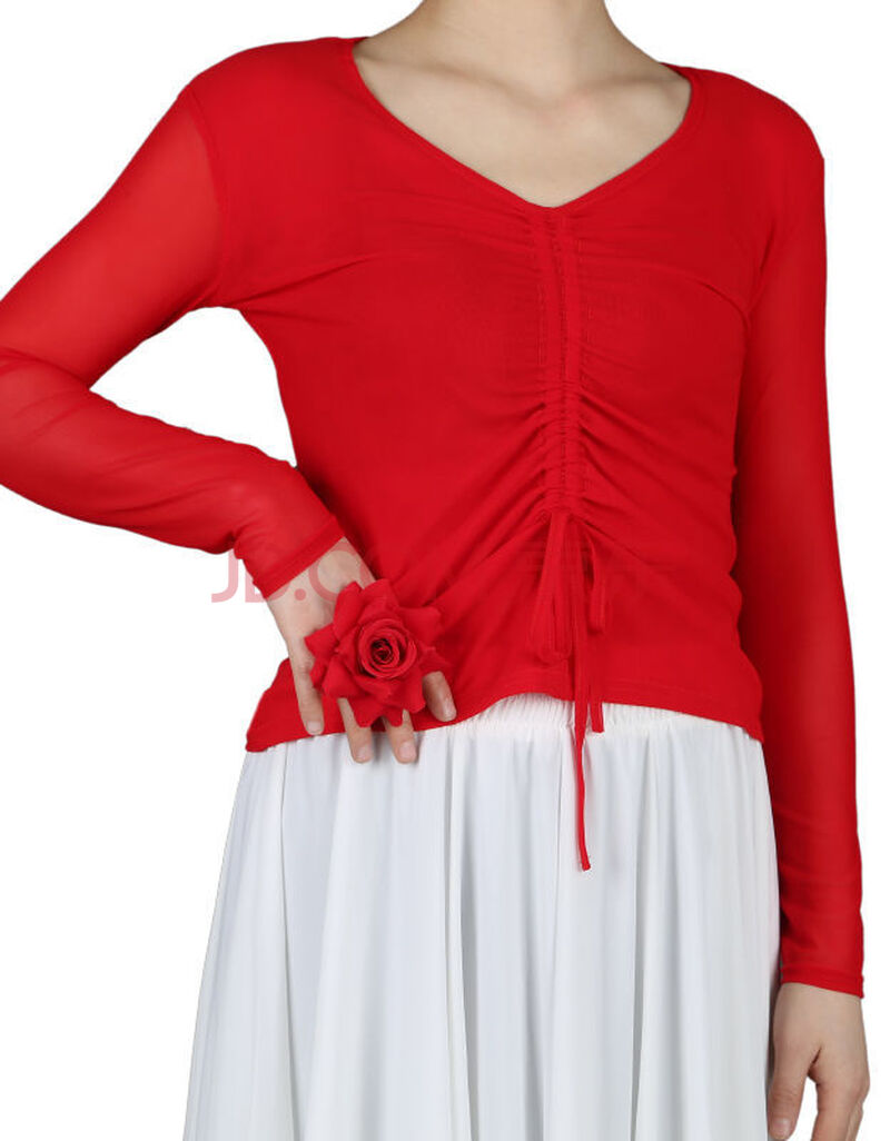 闽唐$轻奢舞蹈练习网纱小衫女成人长袖修身艺考上衣打底衫拉丁舞新疆