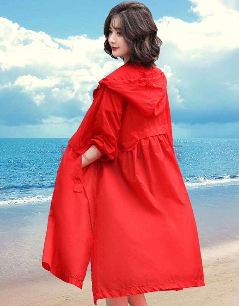 衣女夏季中长款2021新款长袖韩版洋气薄款透气冰丝时尚防晒服女 红色