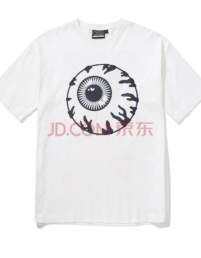 mishkanyc大眼球潮牌21秋冬新款短袖t恤男大logo胶印圆领t恤情侣 白色