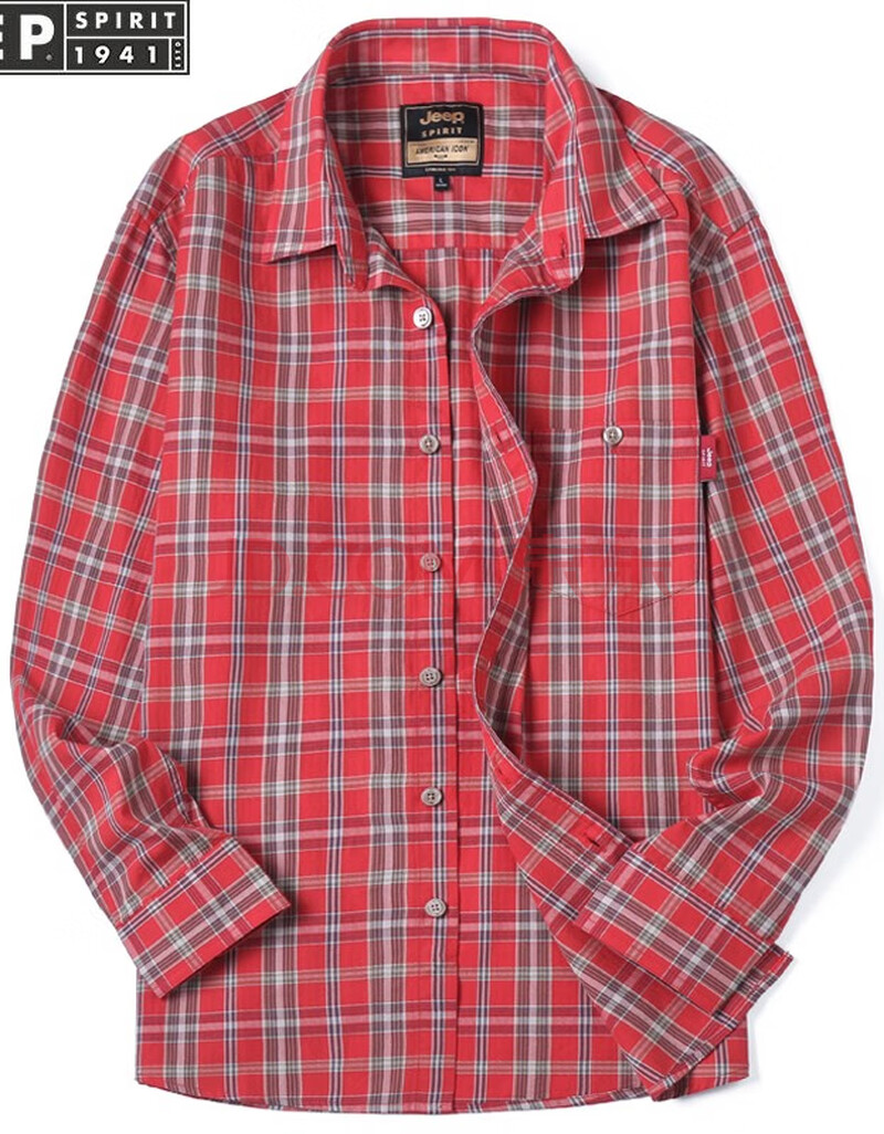 jeep吉普长袖衬衫男纯棉2021秋季新款男士格子衬衫商务休闲男士衬衣